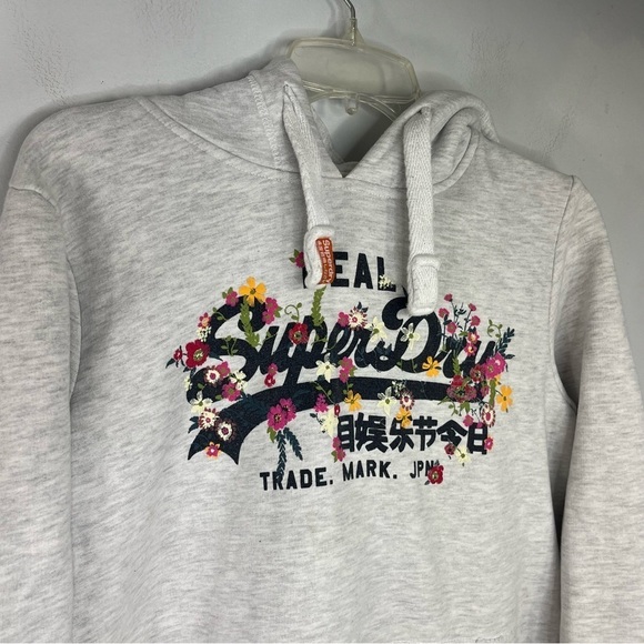 Superdry Size US 10 Cotton Logo Floral Grey Heather Sweatshirt Hoodie GSB - Picture 2 of 8